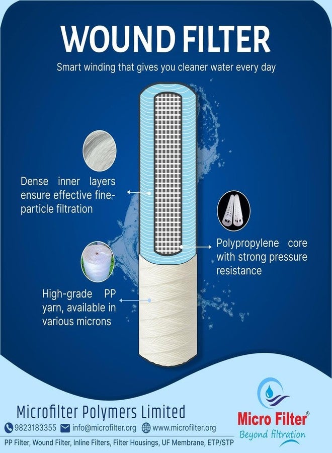Micro Filter 10 Inch Wound Water Filter Cartridge Pack of 5 Sediment Pre Filter for RO UV UF Water Purifier Removes Dirt Sand Rust for Clean Drinking Water - Image 5