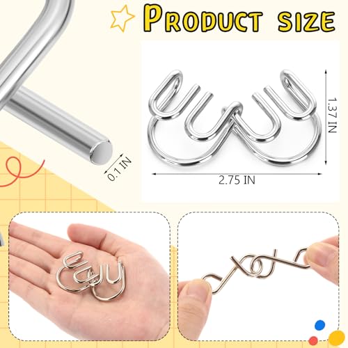 Yilloog Metal Wire Puzzle Set of 8 with Pouch Brain Teaser Puzzles IQ Test Ring Disentanglement Unlock Interlock Game Trick Metal for Party Favor Challenge E Style - Image 5
