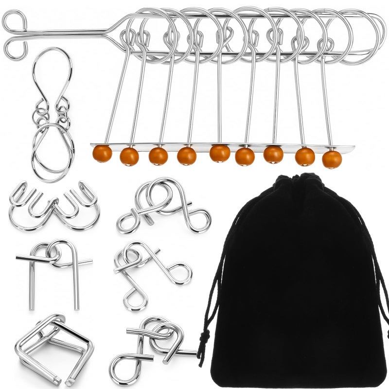 Yilloog Metal Wire Puzzle Set of 8 with Pouch Brain Teaser Puzzles IQ Test Ring Disentanglement Unlock Interlock Game Trick Metal for Party Favor Challenge E Style - Image 3