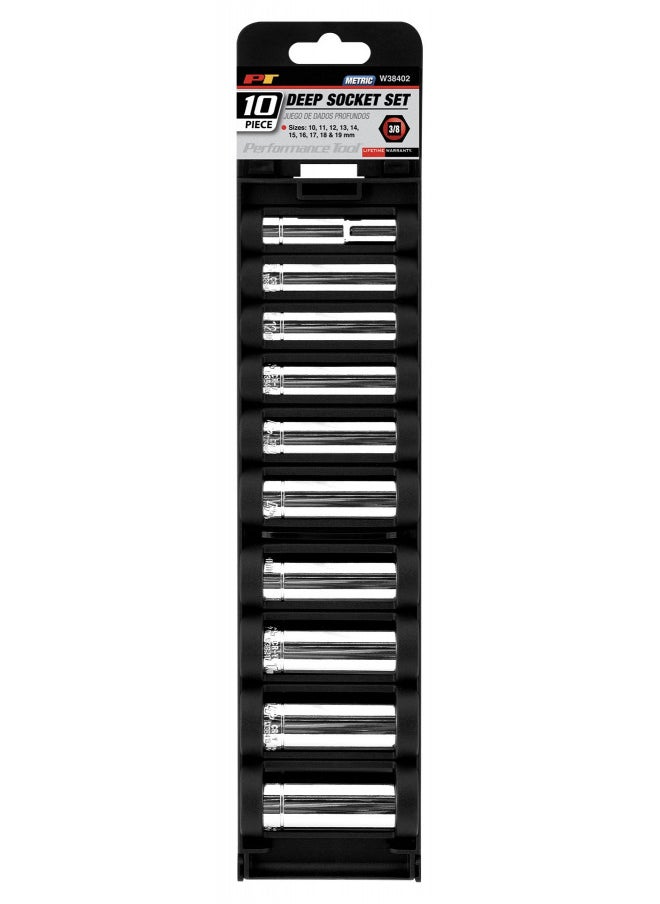 Performance Tool Performance Tool W38402 3/8" Drive 10-Piece Metric Deep Socket Set  - Image 2