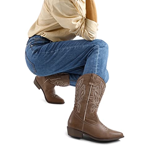 mysoft Women's Western Cowboy Boots Embroidered Mid-Calf Pointed Toe Cowgirl Boot - Image 5