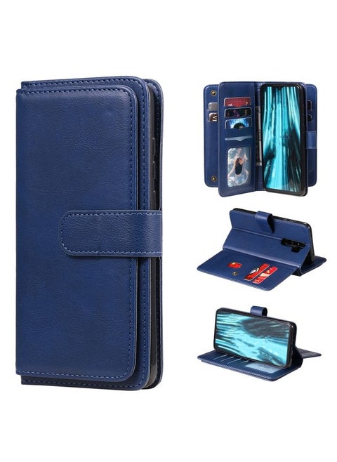Case Cover For Xiaomi Redmi Note 8 Pro Multifunctional Magnetic Copper Buckle Horizontal Flip Solid Color Leather Case with 10 Card Slots & Wallet & Holder & Photo Frame Dark Blue