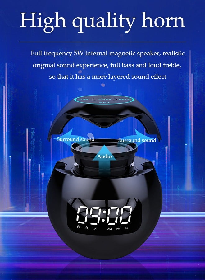 DUNISO Alarm clock Bluetooth speaker, portable round digital clock wireless speaker with colorful lights, dual alarm clock mode, suitable for home outdoor travel (black) - Image 5