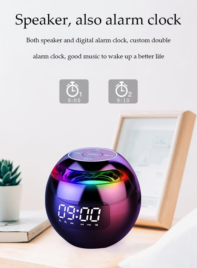 DUNISO Alarm clock Bluetooth speaker, portable round digital clock wireless speaker with colorful lights, dual alarm clock mode, suitable for home outdoor travel (black) - Image 3
