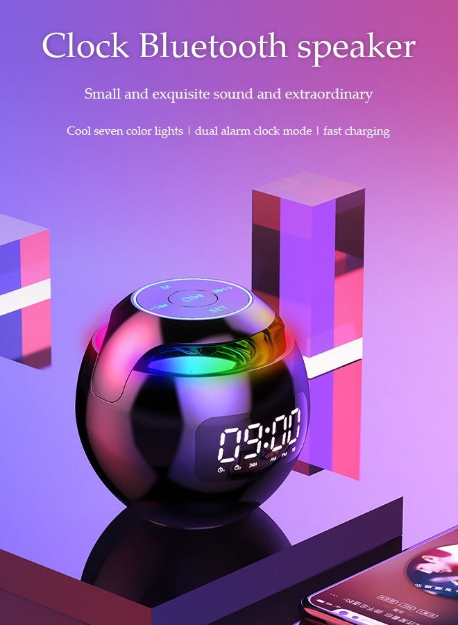 DUNISO Alarm clock Bluetooth speaker, portable round digital clock wireless speaker with colorful lights, dual alarm clock mode, suitable for home outdoor travel (black) - Image 2