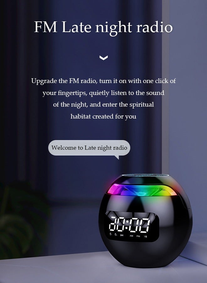 DUNISO Alarm clock Bluetooth speaker, portable round digital clock wireless speaker with colorful lights, dual alarm clock mode, suitable for home outdoor travel (black) - Image 4