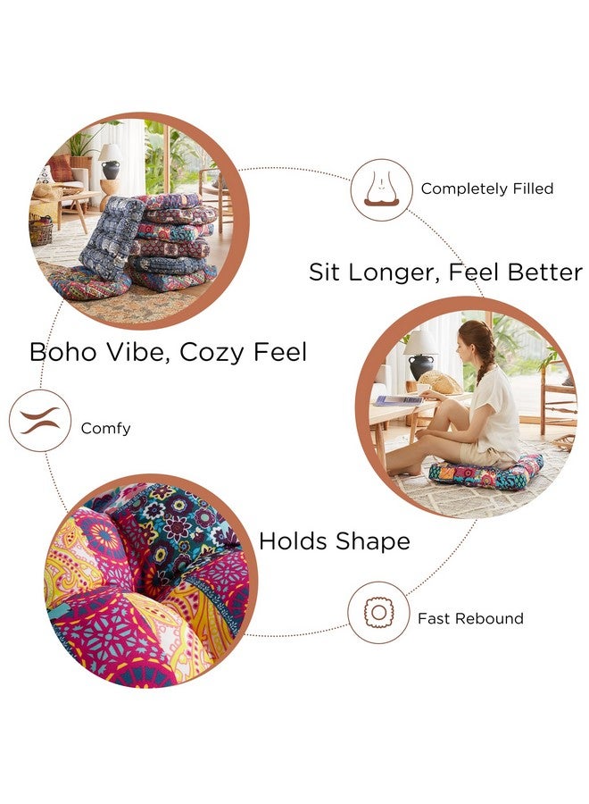 CODi Codi Floor Cushions Seating for Adults and Kids Set of 2, Square Large Boho Pillows for Yoga Living Room Tatami Sitting Home Decor, Memory Foam Added, 22x22 Inch Multi Patchwork  - Image 3
