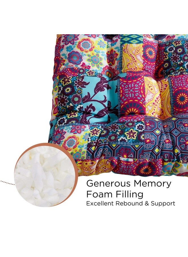 CODi Codi Floor Cushions Seating for Adults and Kids Set of 2, Square Large Boho Pillows for Yoga Living Room Tatami Sitting Home Decor, Memory Foam Added, 22x22 Inch Multi Patchwork  - Image 2