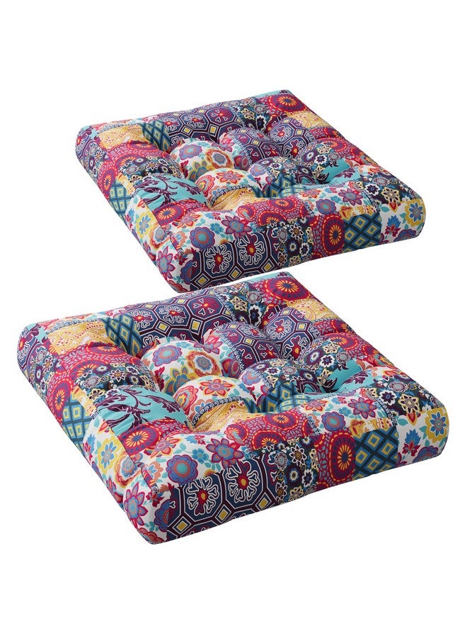 CODi Codi Floor Cushions Seating for Adults and Kids Set of 2, Square Large Boho Pillows for Yoga Living Room Tatami Sitting Home Decor, Memory Foam Added, 22x22 Inch Multi Patchwork  - Image 1