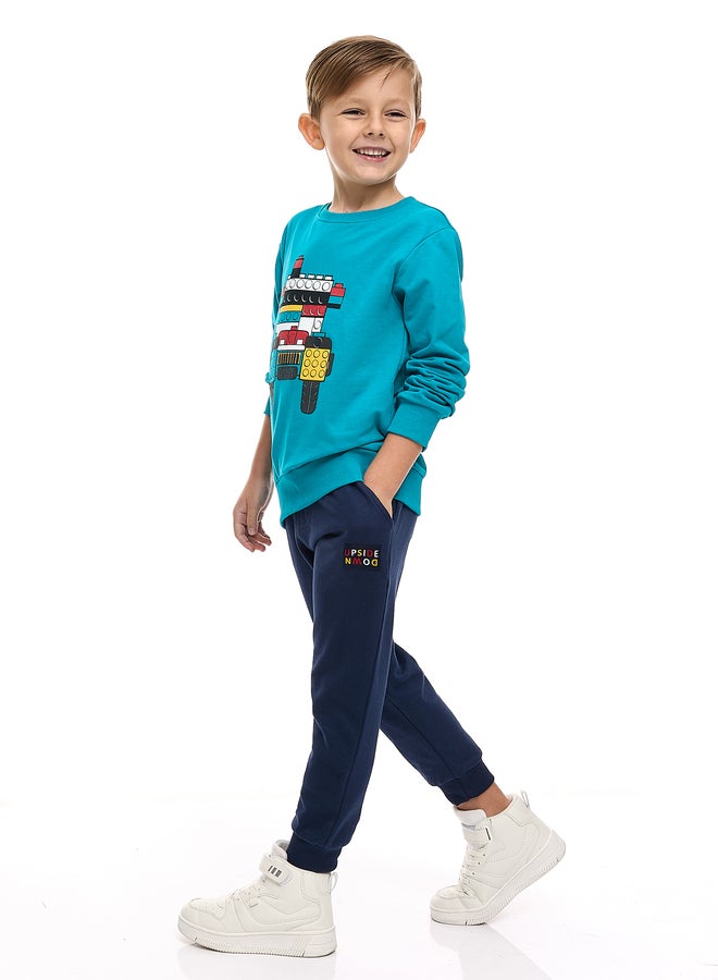 Victor And Jane Boys Blue Lego Graphic Sweatshirt and Joggers Set - Image 1