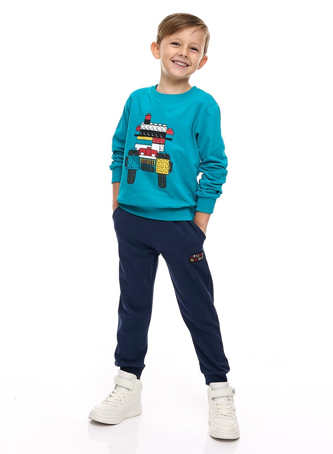 Victor And Jane Boys Blue Lego Graphic Sweatshirt and Joggers Set - Image 2