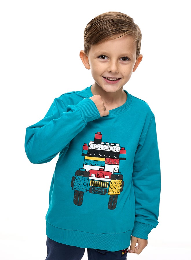 Victor And Jane Boys Blue Lego Graphic Sweatshirt and Joggers Set - Image 4