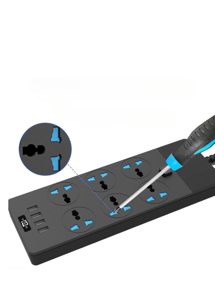 Universal Power Strips Expansion Lead Outlets, All in one Wall Plug Adapter with 4 (3.1A) USB Hub and 6 Gang Smart Electrical Sockets, Surge Protection UK Plug Cable Cord(Black)  - Image 5