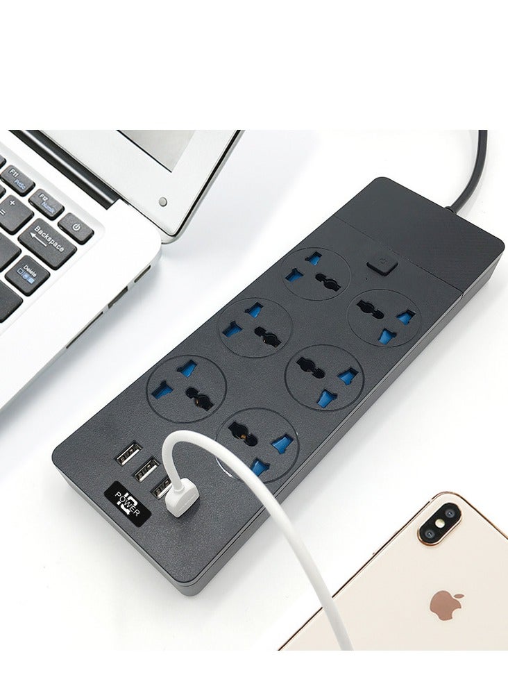 Universal Power Strips Expansion Lead Outlets, All in one Wall Plug Adapter with 4 (3.1A) USB Hub and 6 Gang Smart Electrical Sockets, Surge Protection UK Plug Cable Cord(Black)  - Image 2