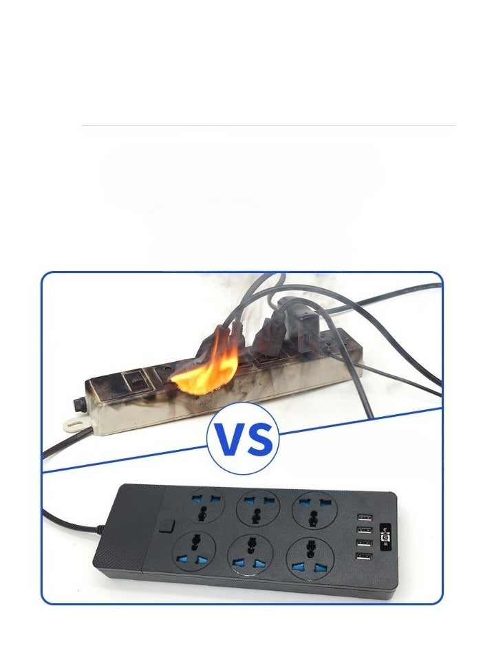 Universal Power Strips Expansion Lead Outlets, All in one Wall Plug Adapter with 4 (3.1A) USB Hub and 6 Gang Smart Electrical Sockets, Surge Protection UK Plug Cable Cord(Black)  - Image 3