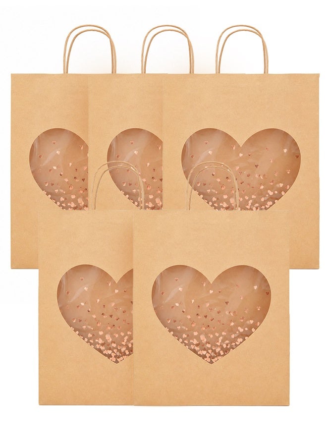 5Pcs Kraft Paper Gift Bags with Heart Window, Large Size 32x11x42cm, Reusable Shopping & Gift Packaging Bags for Birthday, Wedding, Party Favors - Image 1