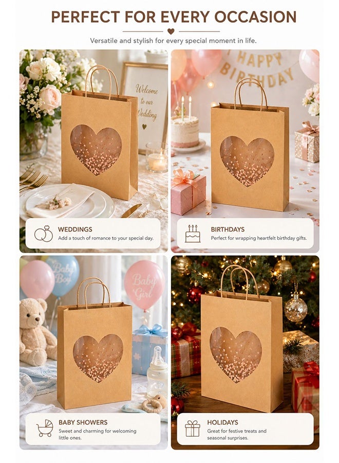 5Pcs Kraft Paper Gift Bags with Heart Window, Large Size 32x11x42cm, Reusable Shopping & Gift Packaging Bags for Birthday, Wedding, Party Favors - Image 4