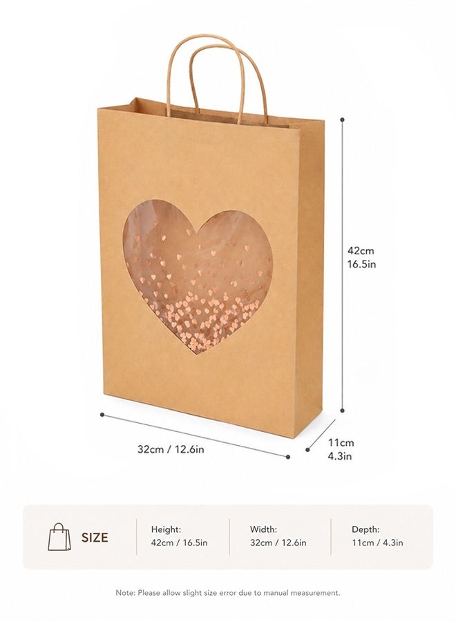 5Pcs Kraft Paper Gift Bags with Heart Window, Large Size 32x11x42cm, Reusable Shopping & Gift Packaging Bags for Birthday, Wedding, Party Favors - Image 5