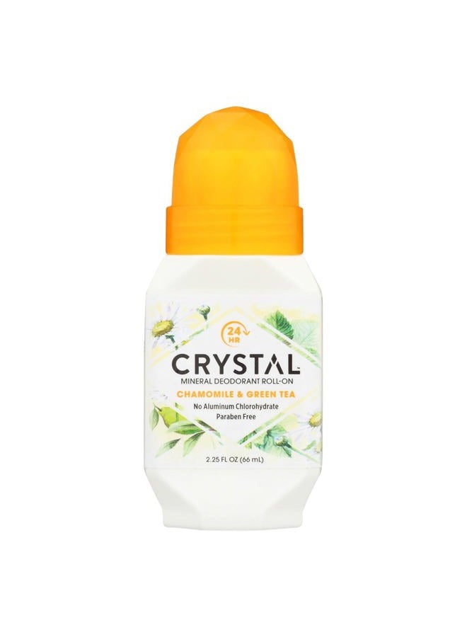 CRYSTAL ESSENCE Chamomile and Green Tea Mineral Deodorant Roll-On 2.25 oz - Image 1