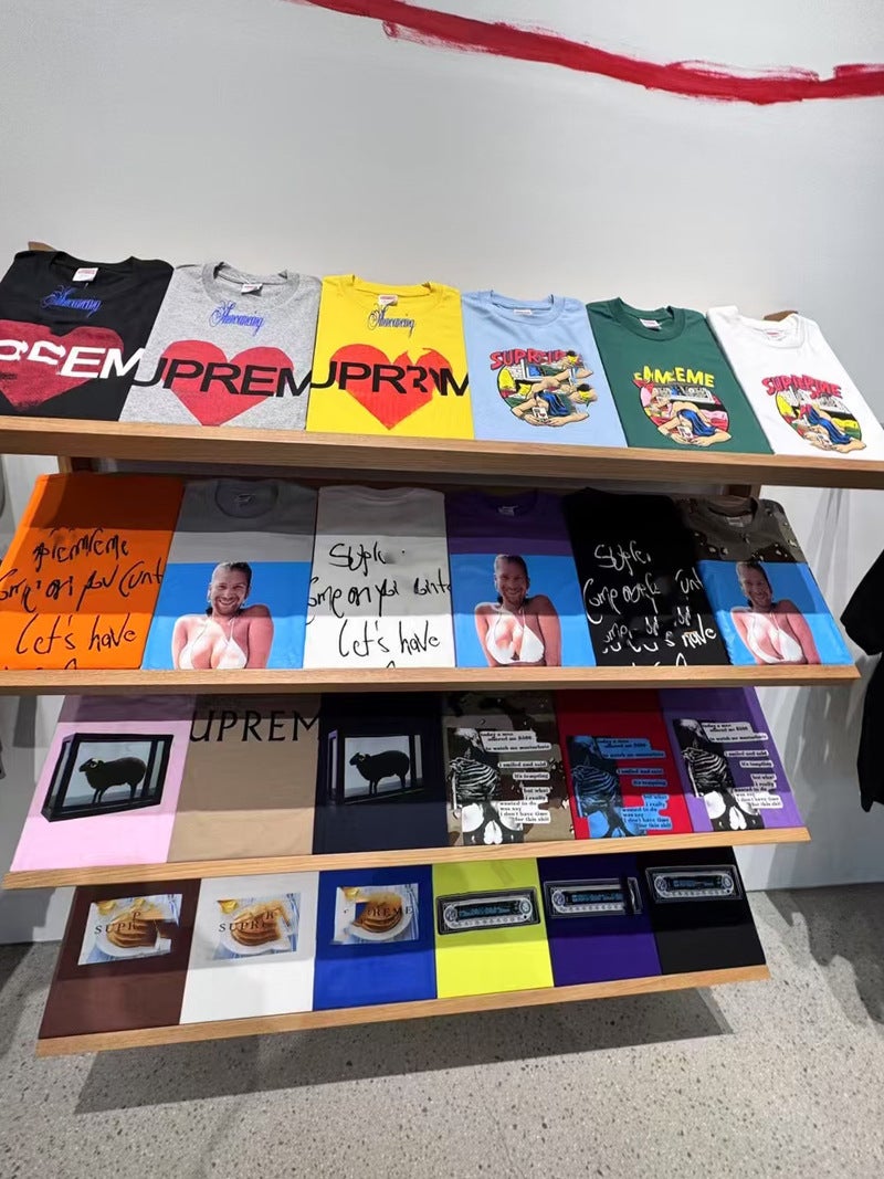 SUPREME 26FW New Trendy SUP American Retro Letter Print All-Match Short Sleeve T-Shirt - Image 2