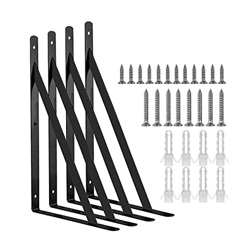 Acrux7 Black Shelf Brackets 8 x 5 Inch, 4 Pack Heavy Duty L Brackets for Floating Shelves - Metal Support Angle Brackets - Image 1