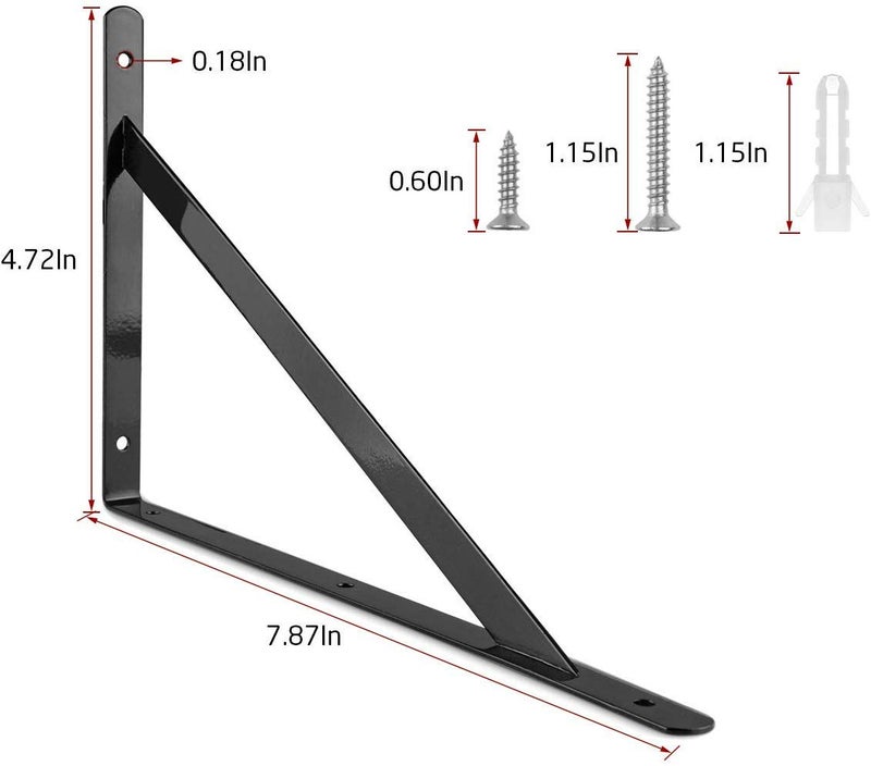 Acrux7 Black Shelf Brackets 8 x 5 Inch, 4 Pack Heavy Duty L Brackets for Floating Shelves - Metal Support Angle Brackets - Image 2