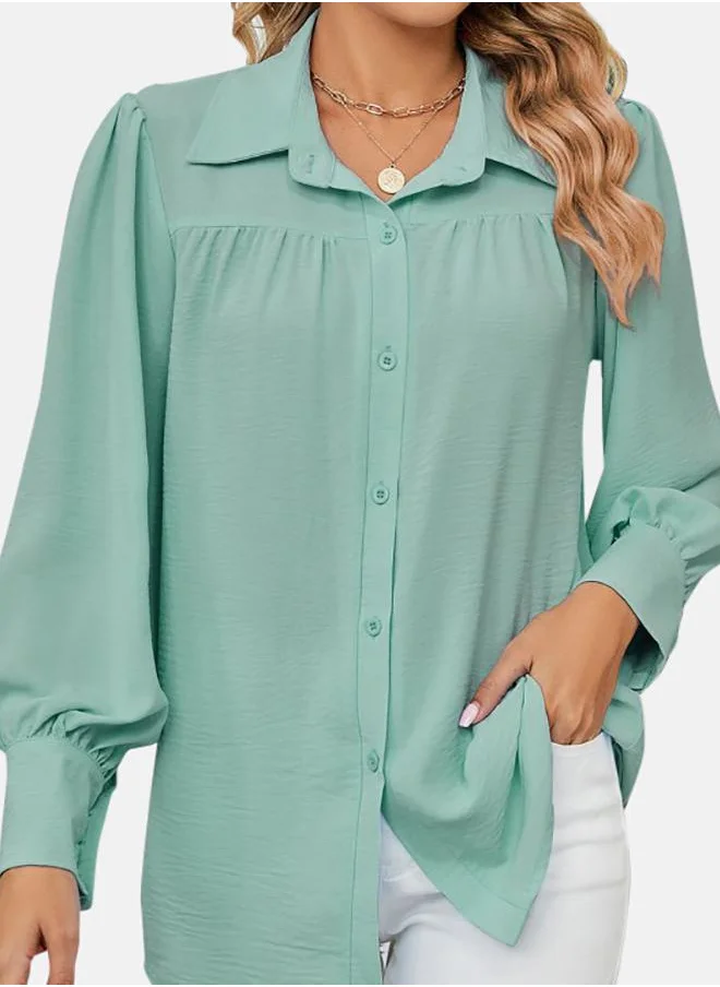 يونيكي Green Collared Long Sleeve Shirt