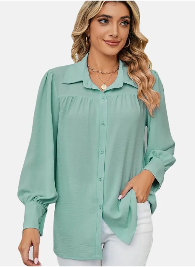 يونيكي Green Collared Long Sleeve Shirt