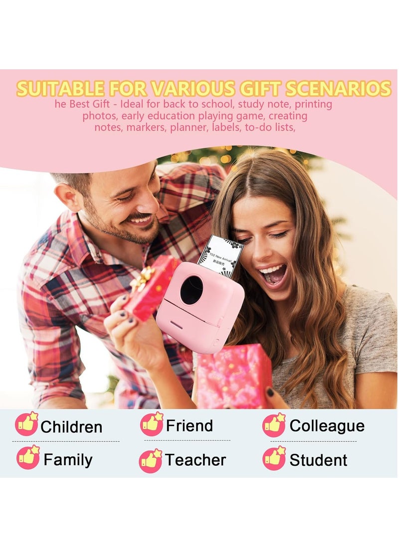 Thermal Mini Printer,Bluetooth Printer for Phone, Wireless Label Printer with Tape，Compatible with iOS&Android Printer X5 powder+5 stickers+5 regular paper+3 colored paper+6 colored pens+1 sticker