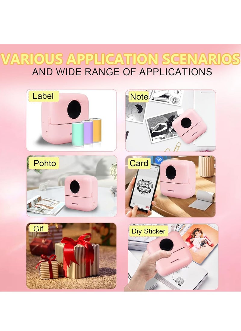 Thermal Mini Printer,Bluetooth Printer for Phone, Wireless Label Printer with Tape，Compatible with iOS&Android Printer X5 powder+5 stickers+5 regular paper+3 colored paper+6 colored pens+1 sticker