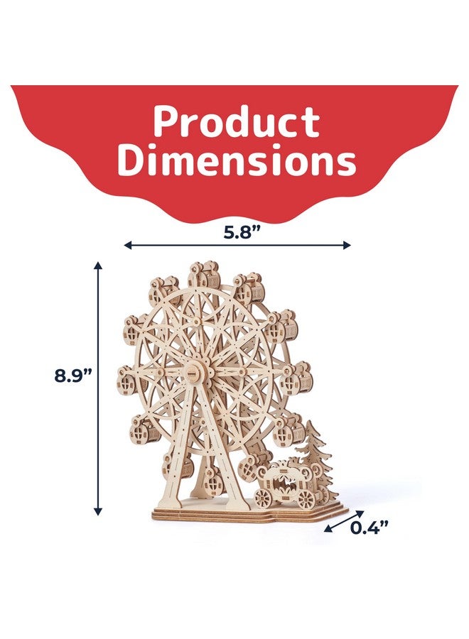 Prextex Ferris Wheel 3D Puzzle Wooden - 115 Precision Pieces Sturdy Wood - No Glue Needed For Assembly - Fun & Educational For Ages 8+ - Ideal For Hobbyists, Collectors, Decor, & Gifts  - Image 3
