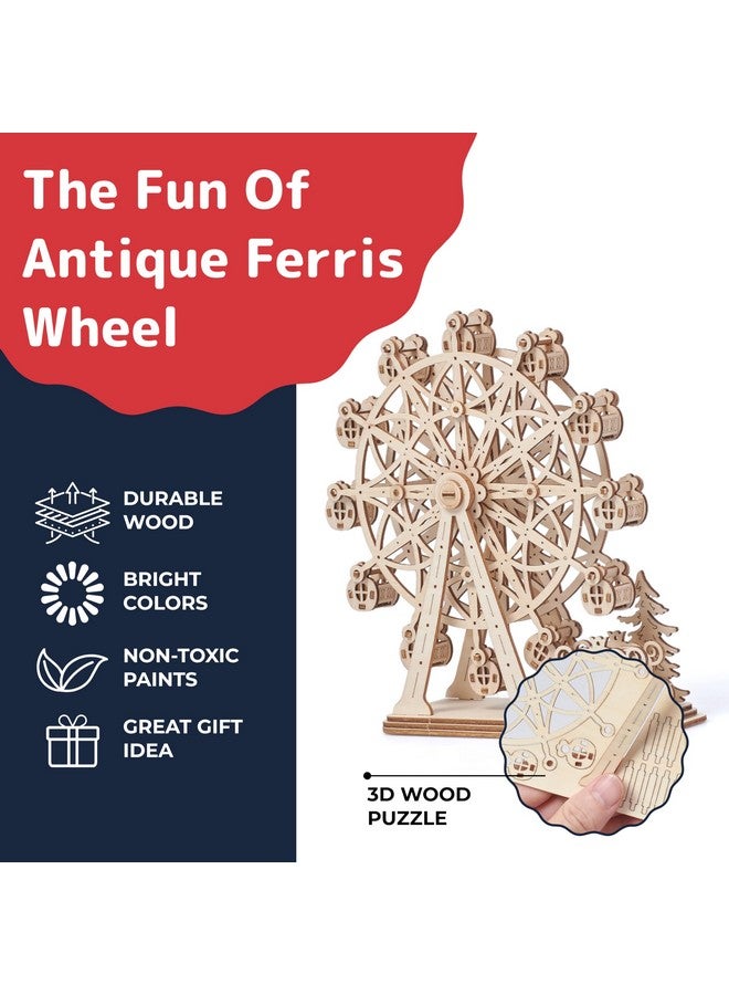 Prextex Ferris Wheel 3D Puzzle Wooden - 115 Precision Pieces Sturdy Wood - No Glue Needed For Assembly - Fun & Educational For Ages 8+ - Ideal For Hobbyists, Collectors, Decor, & Gifts  - Image 5