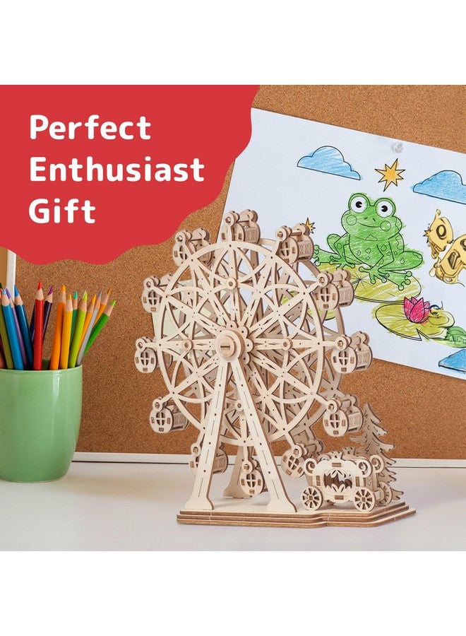 Prextex Ferris Wheel 3D Puzzle Wooden - 115 Precision Pieces Sturdy Wood - No Glue Needed For Assembly - Fun & Educational For Ages 8+ - Ideal For Hobbyists, Collectors, Decor, & Gifts  - Image 2