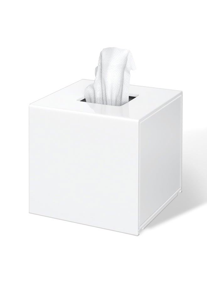FEMELI Tissue Box Cover,Square Acrylic Tissues Paper Holder for Bathroom Bedroom Office,White - Image 1