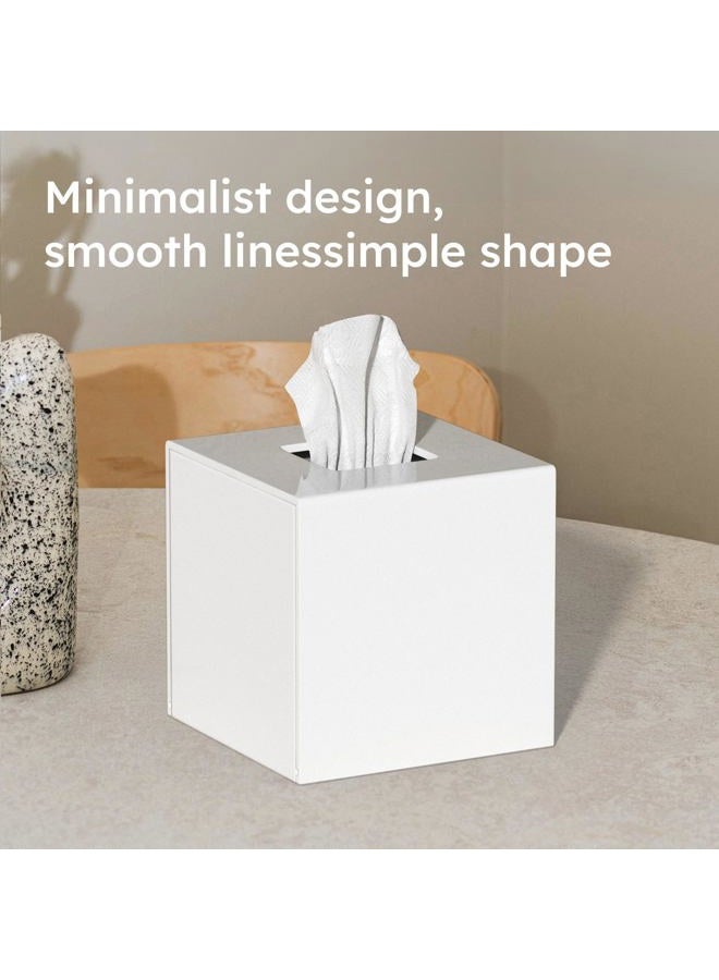 FEMELI Tissue Box Cover,Square Acrylic Tissues Paper Holder for Bathroom Bedroom Office,White - Image 4
