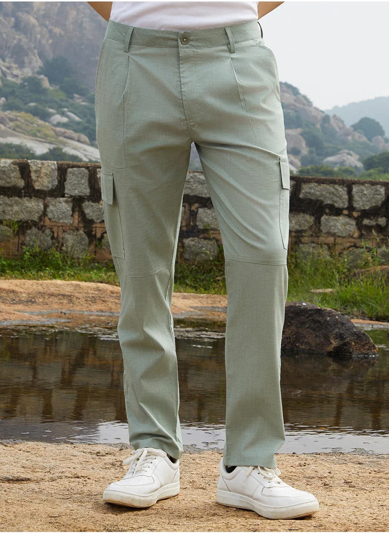 Campus Sutra Men's Sage Green Slim-Fit Utility Trousers