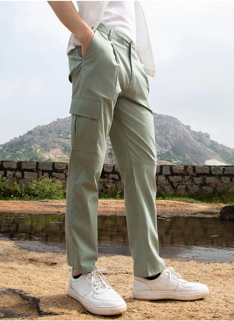 Campus Sutra Men's Sage Green Slim-Fit Utility Trousers