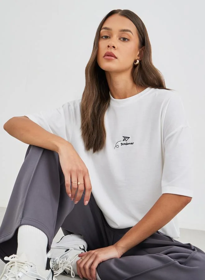 Styli Styli Embroidered Round Neck Oversized T-Shirt