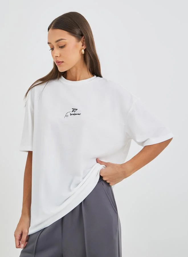 Styli Embroidered Round Neck Oversized T-Shirt