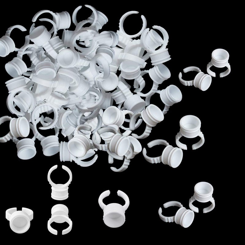 400PCS Glue Rings for Eyelash Extensions Disposable White Tattoo Ink Rings Lash Glue Holder for Nail Art Pigment Rings for Microblading