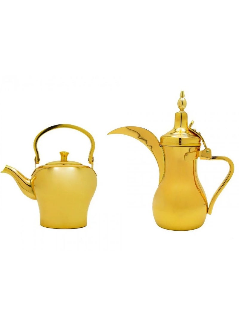 باصرة طقم دلة و براد باصرة فاخر ذهبي لامع حجم 1.3 - 2 لتر