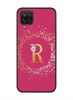Rugged Black Edge Case for Samsung Galaxy A12 / M12 (LTE / 4G), Slim fit Flexible  Custom Monogram Initial Letter Floral Pattern Alphabet - R(Dark Pink Rose)