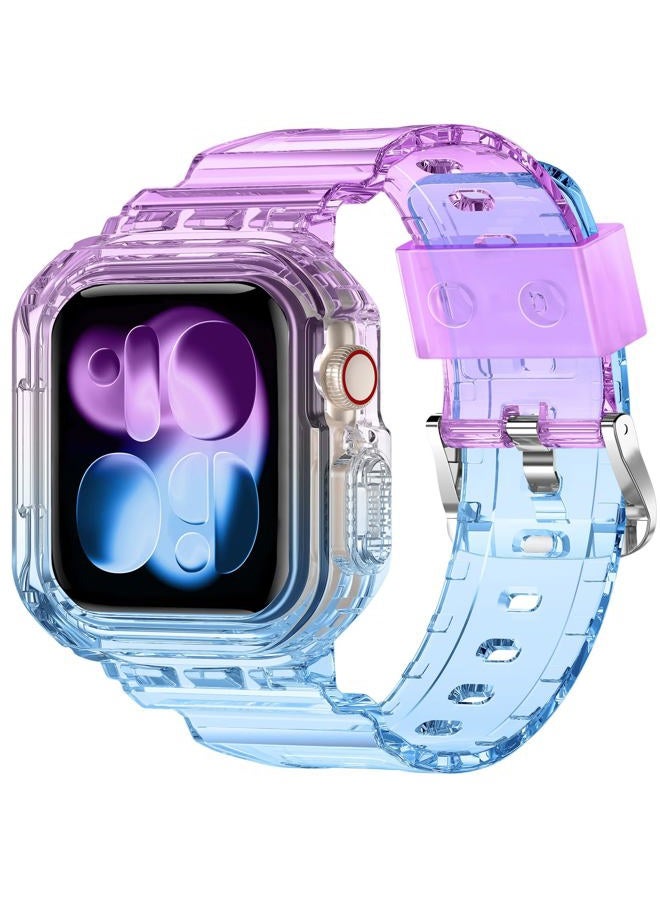 XYF Compatible for Crystal Clear Apple Watch Bands, 45mm 44mm 46mm 42mm 41mm 40mm 38mm 49mm Bumper Case for Men Women Jelly Sport Case Band for iWatch Ultra 2/1 Series 10 9 8 7 SE 6 5 4 3 2 1, Purple - Image 1