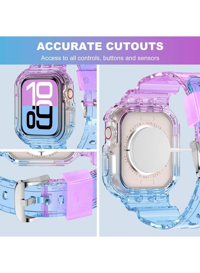 XYF Compatible for Crystal Clear Apple Watch Bands, 45mm 44mm 46mm 42mm 41mm 40mm 38mm 49mm Bumper Case for Men Women Jelly Sport Case Band for iWatch Ultra 2/1 Series 10 9 8 7 SE 6 5 4 3 2 1, Purple - Image 4