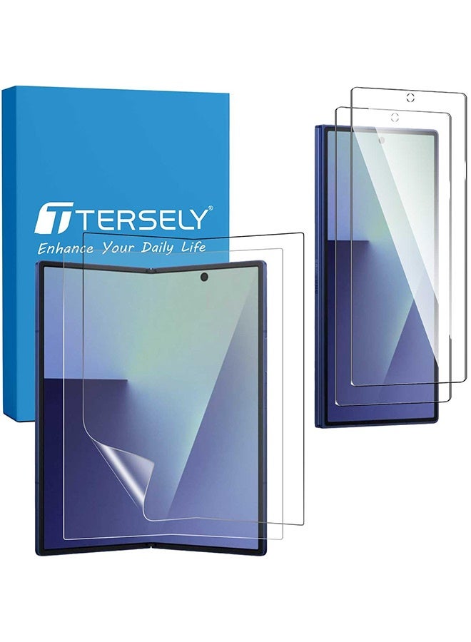 بشكل مختصر [حزمة 2+2 قطعة] محمي شاشة لـ Samsung Galaxy Z Fold 7 5G (2025)، حزمة من 2 قطعة محمي شاشة من الزجاج المجدول للواجهة الأمامية + حزمة من 2 قطعة محمي شاشة هيدروجيل TPU الداخلية - Image 1