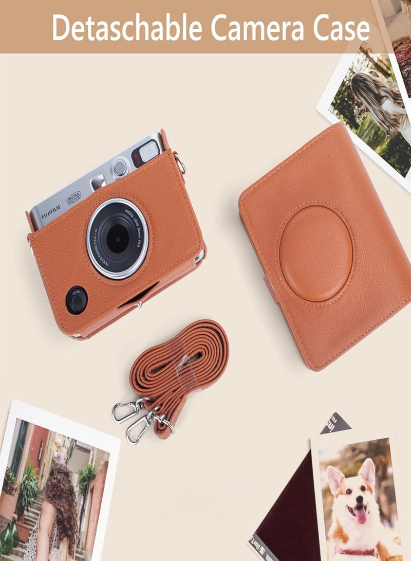 Case for Fuji Mini EVO ,Camera Compatible Camera with Adjustable Shoulder Strap in Brown Lychee Texture Horizontal Style  - Image 2