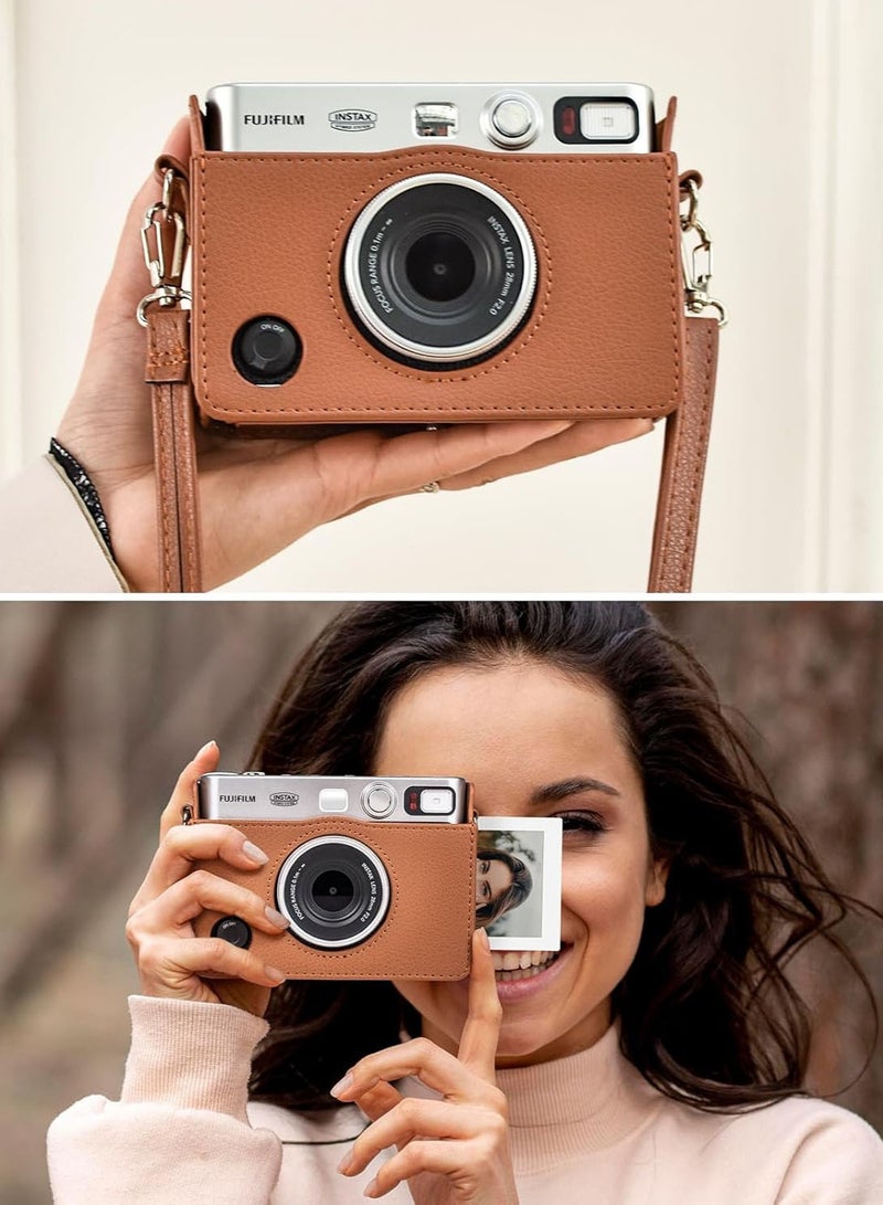 Case for Fuji Mini EVO ,Camera Compatible Camera with Adjustable Shoulder Strap in Brown Lychee Texture Horizontal Style  - Image 1