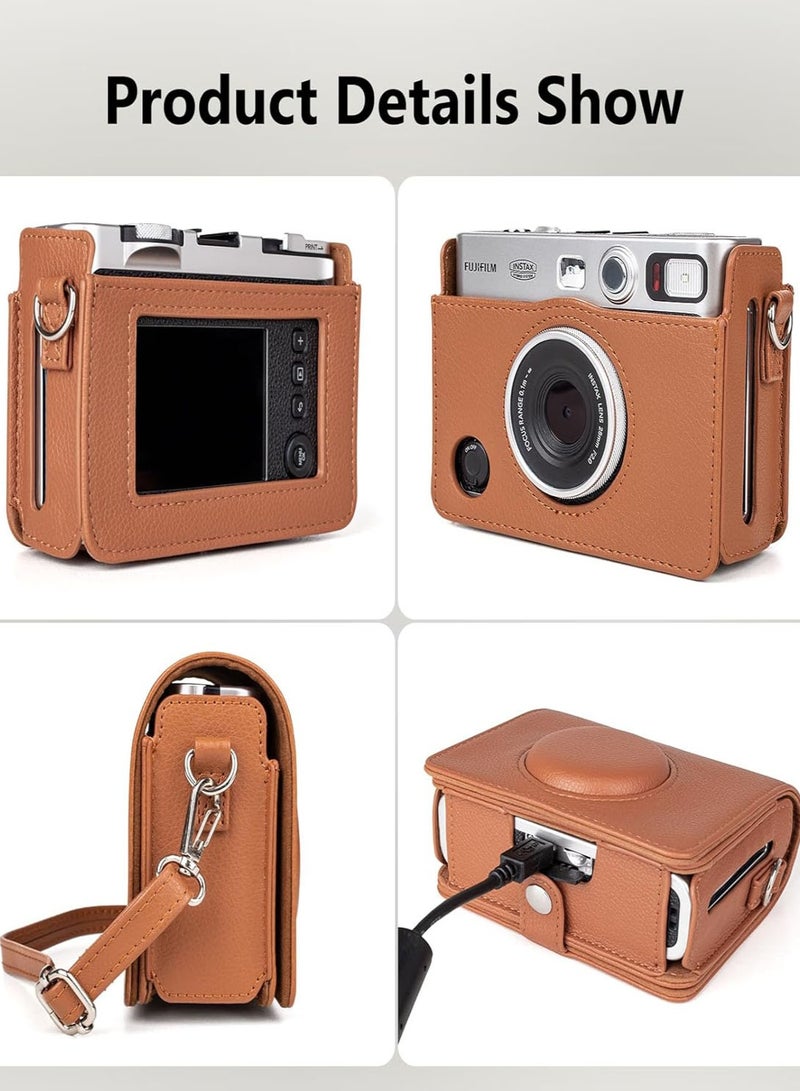Case for Fuji Mini EVO ,Camera Compatible Camera with Adjustable Shoulder Strap in Brown Lychee Texture Horizontal Style  - Image 3