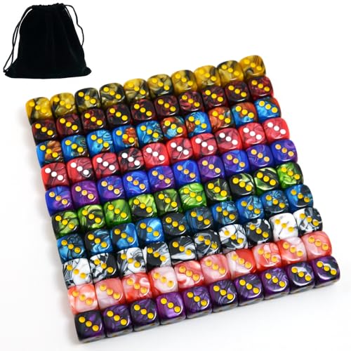 Smartdealspro 100-Pack Two Color Round Angle Six Sided Dice Die with Free Pouch for Tenzi, Farkle, Yahtzee, Bunco or Teaching Math (12mm) - Image 1