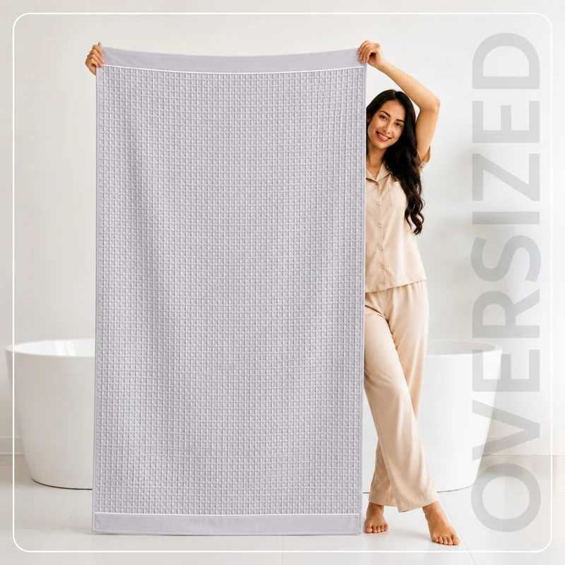 Donetella WAFFLE - 1pcs Bath Sheet (1 Piece, 90x180 cm) – Microfiber 310 GSM Waffle Weave Ultra Soft & Highly Absorbent Quick Dry Large Bath Sheet, Lightweight Solid Bath Sheet for Bathroom, Gym, Spa & Travel.  | Best Price UAE